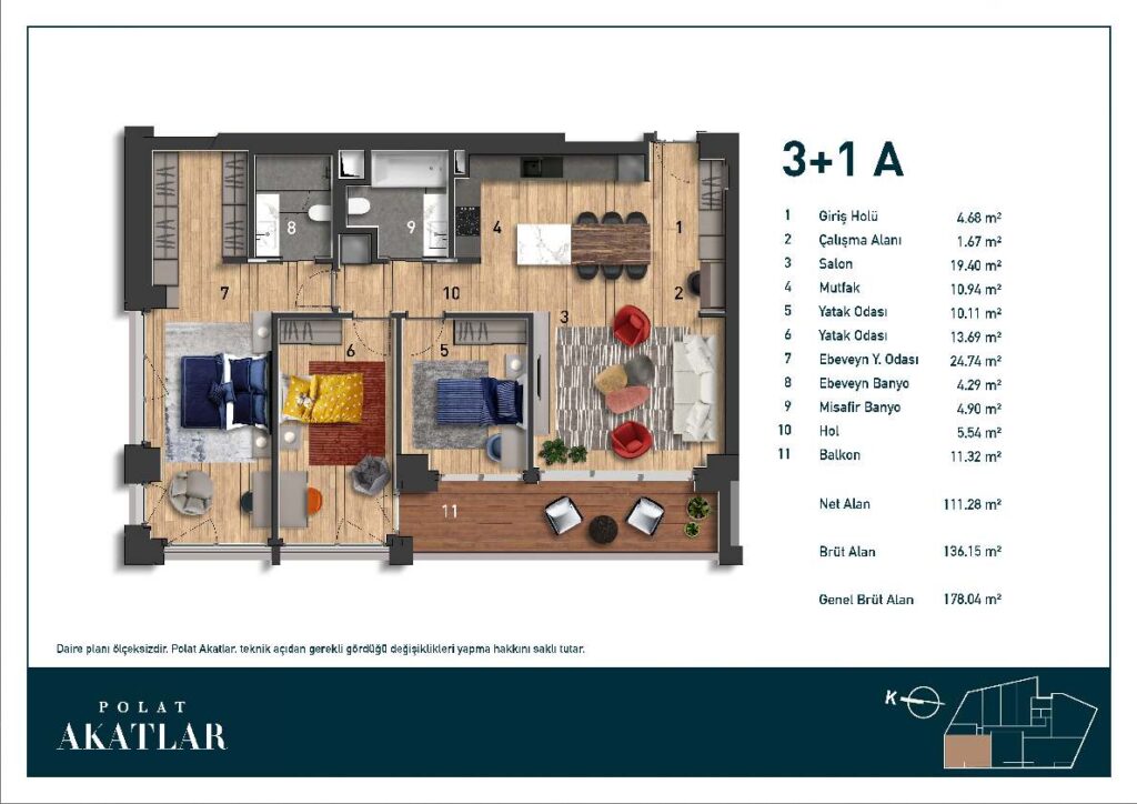 polat akatlar 3+1 apartments plans